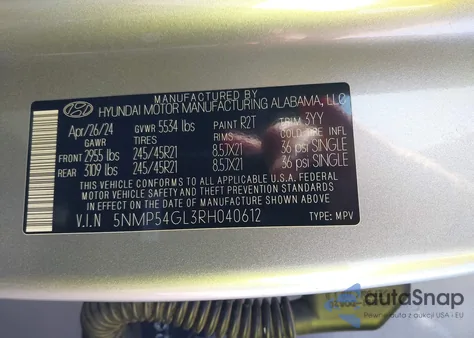 2024 Hyundai Santa Fe Calligraphy из США, поврежденный, VIN 5NMP54GL3RH040612